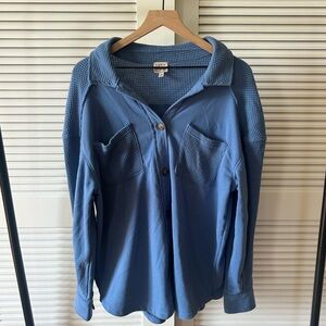 Como Vintage Light Blue Button-Up Knit Panel Shirt
